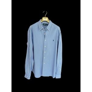 Vintage 90's Ralph Lauren Shirt Mens XXL Blue Striped Button Down Classic Fit
